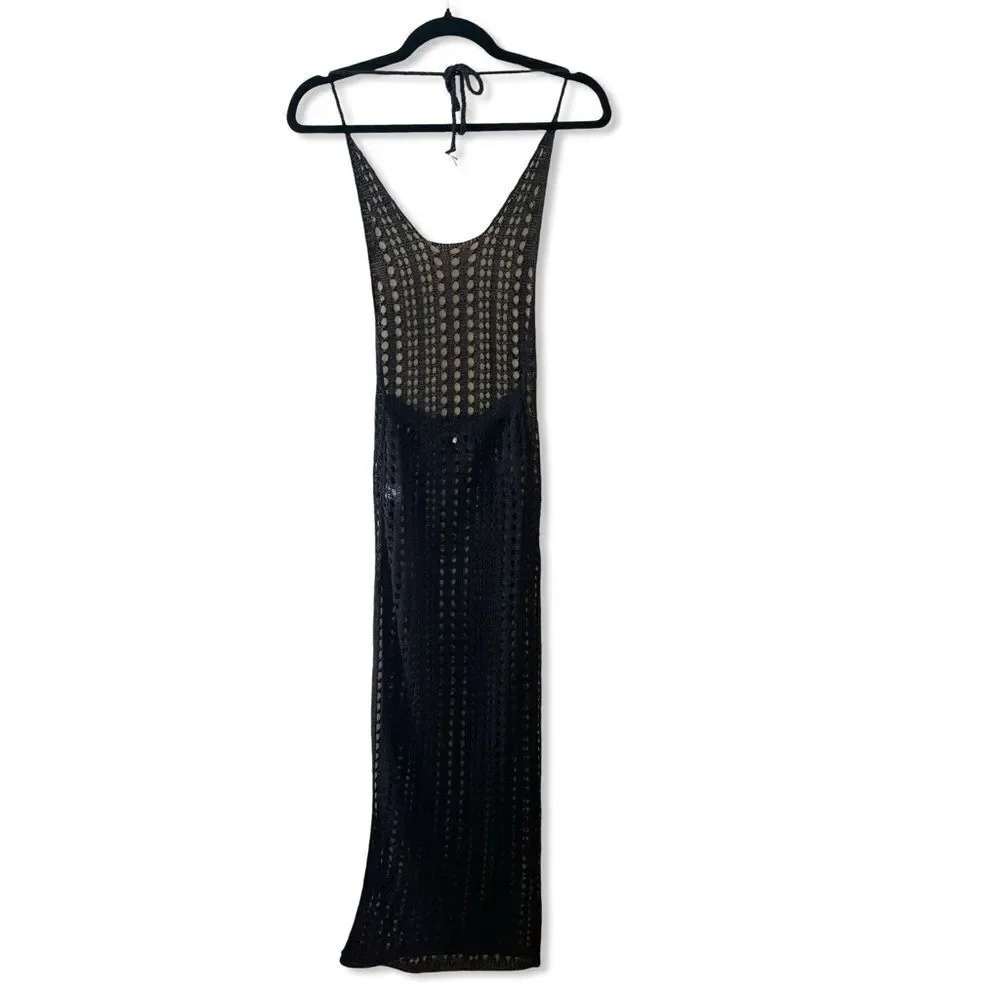 Superdown Renata Dress black sheer halter swim cover up mesh midi maxi Revolve - Picture 4 of 10